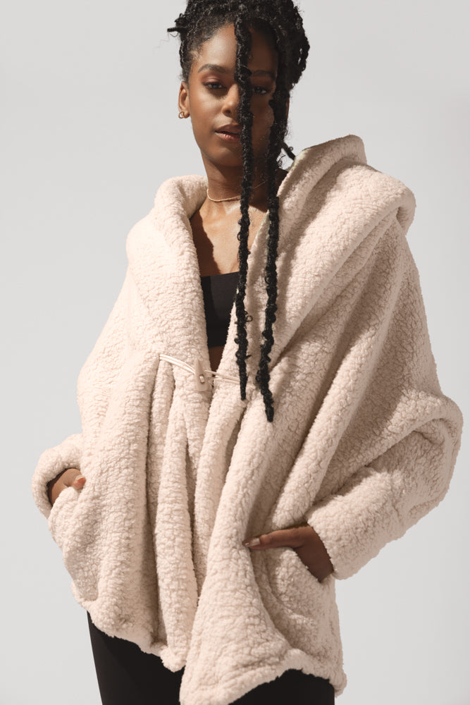 Full Size Faux Sherpa Cocoon Coat - Taupe