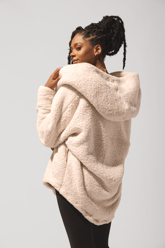 Full Size Faux Sherpa Cocoon Coat - Taupe