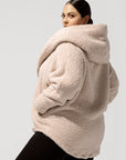 Full Size Faux Sherpa Cocoon Coat - Taupe