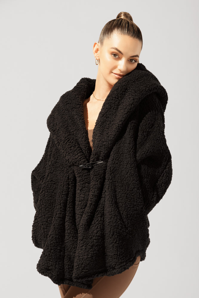 POPFLEX Full Size Faux Sherpa Cocoon Coat - Black