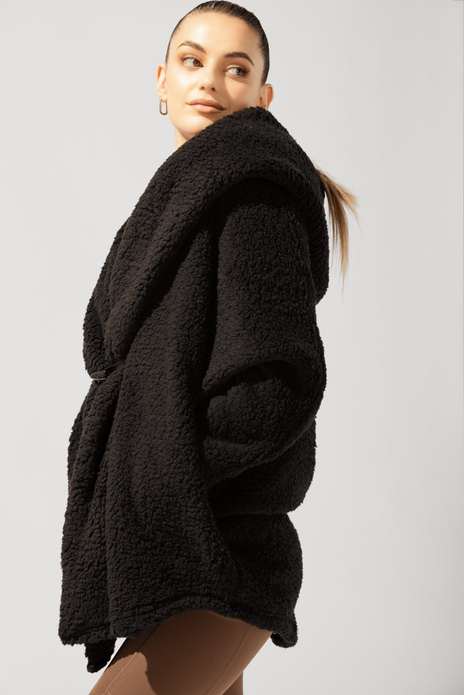 POPFLEX Full Size Faux Sherpa Cocoon Coat - Black