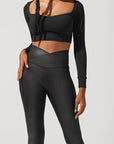 Full Size Sweetheart Long Sleeve Crop Top - Black