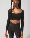 Full Size Sweetheart Long Sleeve Crop Top - Black