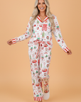 Christmas Morning Stripe-Trim Pajama Set — White