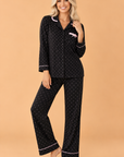 Black Polka Dot Button-Front Pajama Set