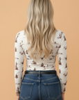 Sundown Western Print Mesh Mock Neck Top