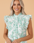 Floral Ruffle Sleeve Frilled Button-Up Shirt