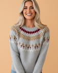 Gray Fair Isle Raglan Sleeve Sweater