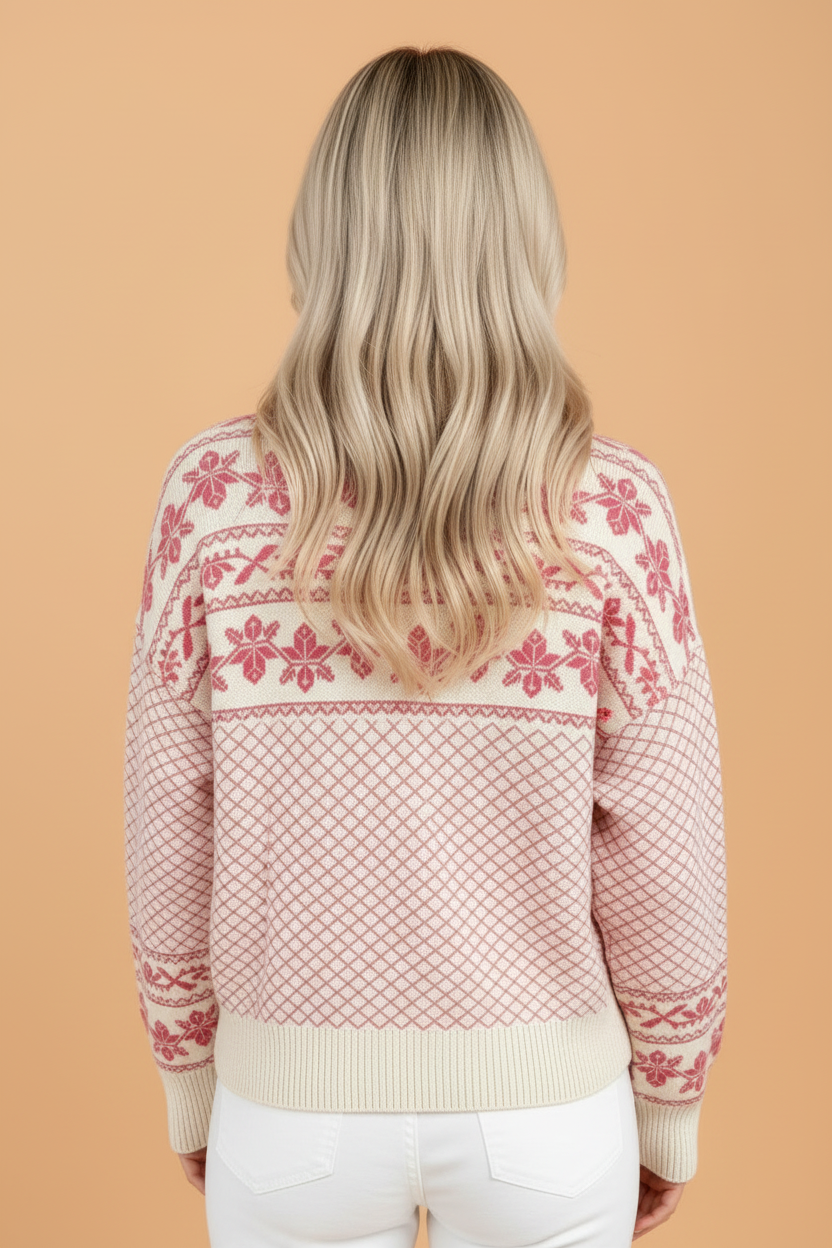 Sachet Pink Fair Isle Half Button Sweater