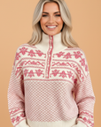 Sachet Pink Fair Isle Half Button Sweater