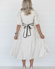 Polka Dot Scallop Trim Button Down Midi Dress