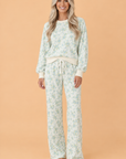 Sky Blue Floral Top & Wide Leg Pants Set