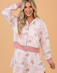 Pink Floral Patchwork Zip Hoodie & Skort Set