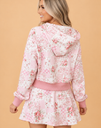 Pink Floral Patchwork Zip Hoodie & Skort Set