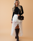Sheer Lace Ruffle Tiered High-Low Skirt
