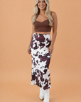 Western Cow Print High Waist Midi Skirt