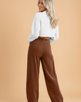 Chestnut Corduroy Barrel Pants with Drawstring Waist