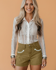 Western Denim Arrow Embroidered High Waist Shorts