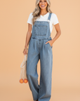 Pleated Wide Leg Pocketed Denim Jumpsuit