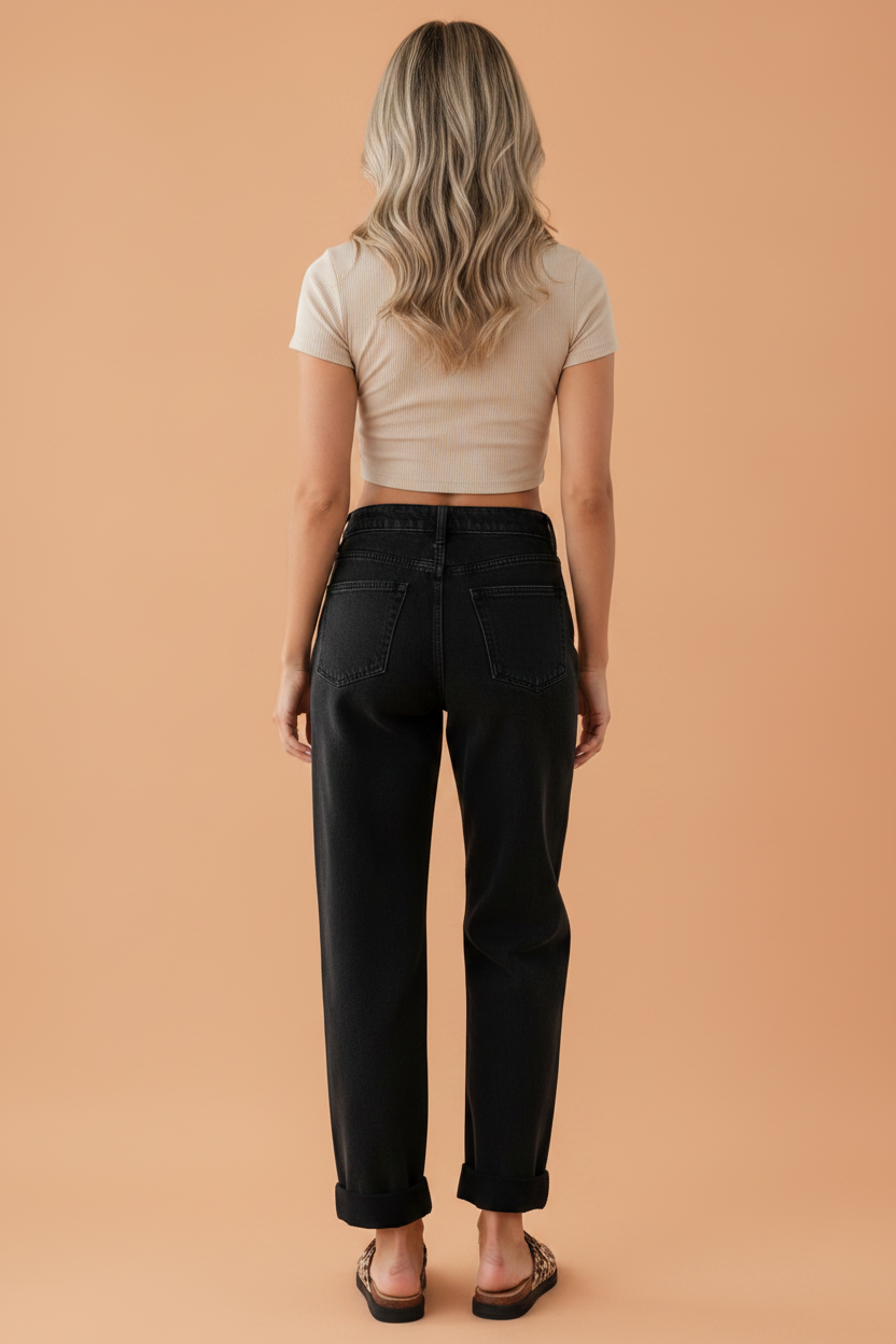 Studded Side Seam Straight Leg Jeans