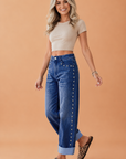 Studded Side Seam Straight Leg Jeans