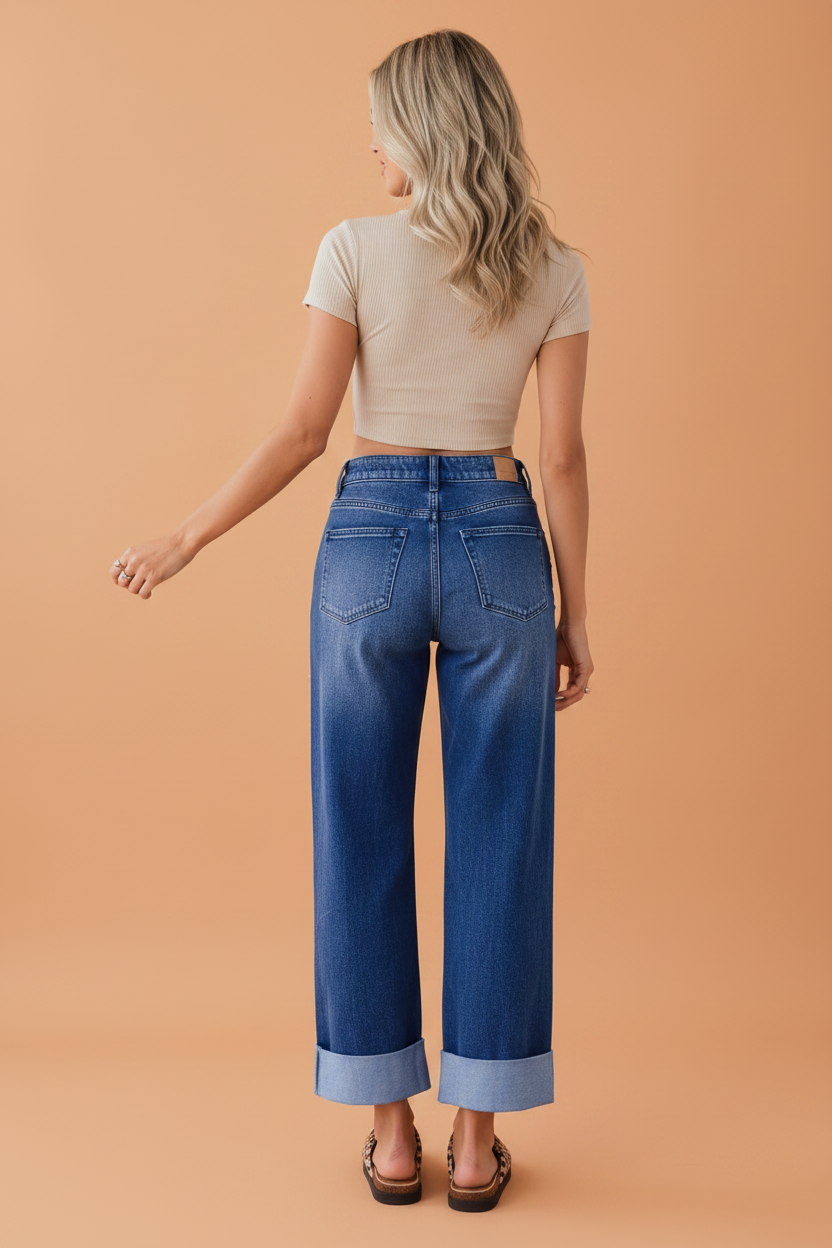 Studded Side Seam Straight Leg Jeans
