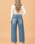 Mineral Wash Grommet Tie Waist Barrel Jeans