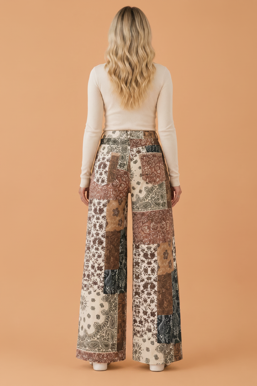 Western Print High Waist Wide Leg Jeans