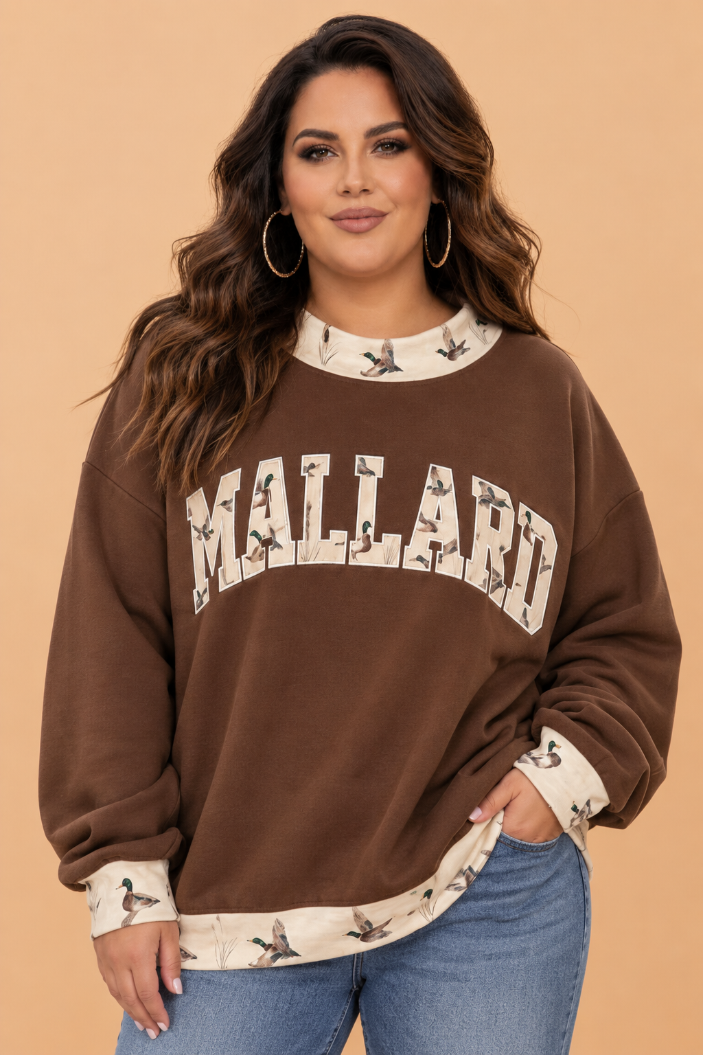 Plus Size Mallard Graphic Sweatshirt in Coffee