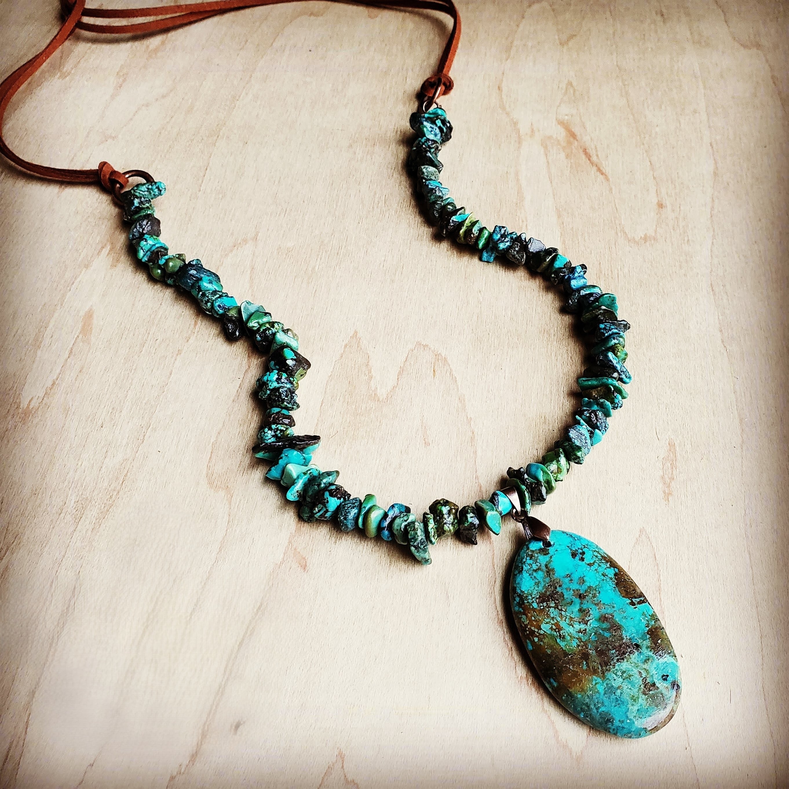 Natural Turquoise Chunky Necklace with Large Natural Pendant