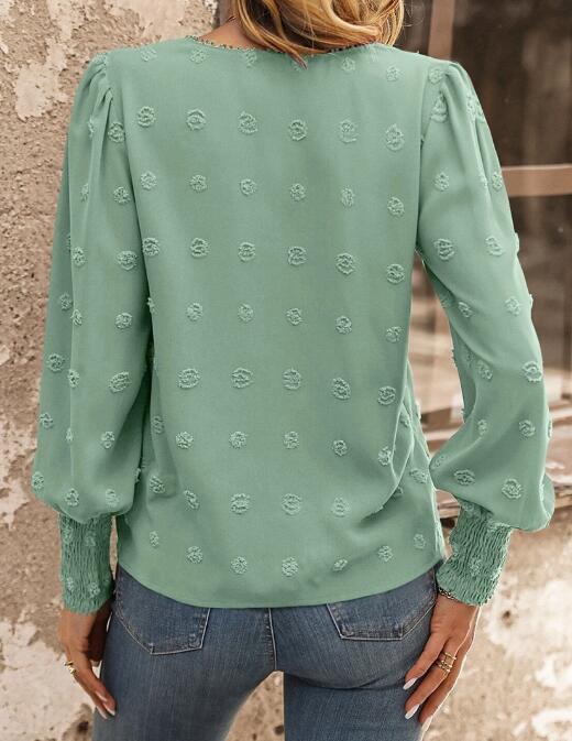 Swiss Dot Lace Lantern Sleeve Blouse