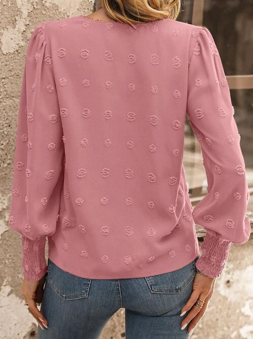 Swiss Dot Lace Lantern Sleeve Blouse