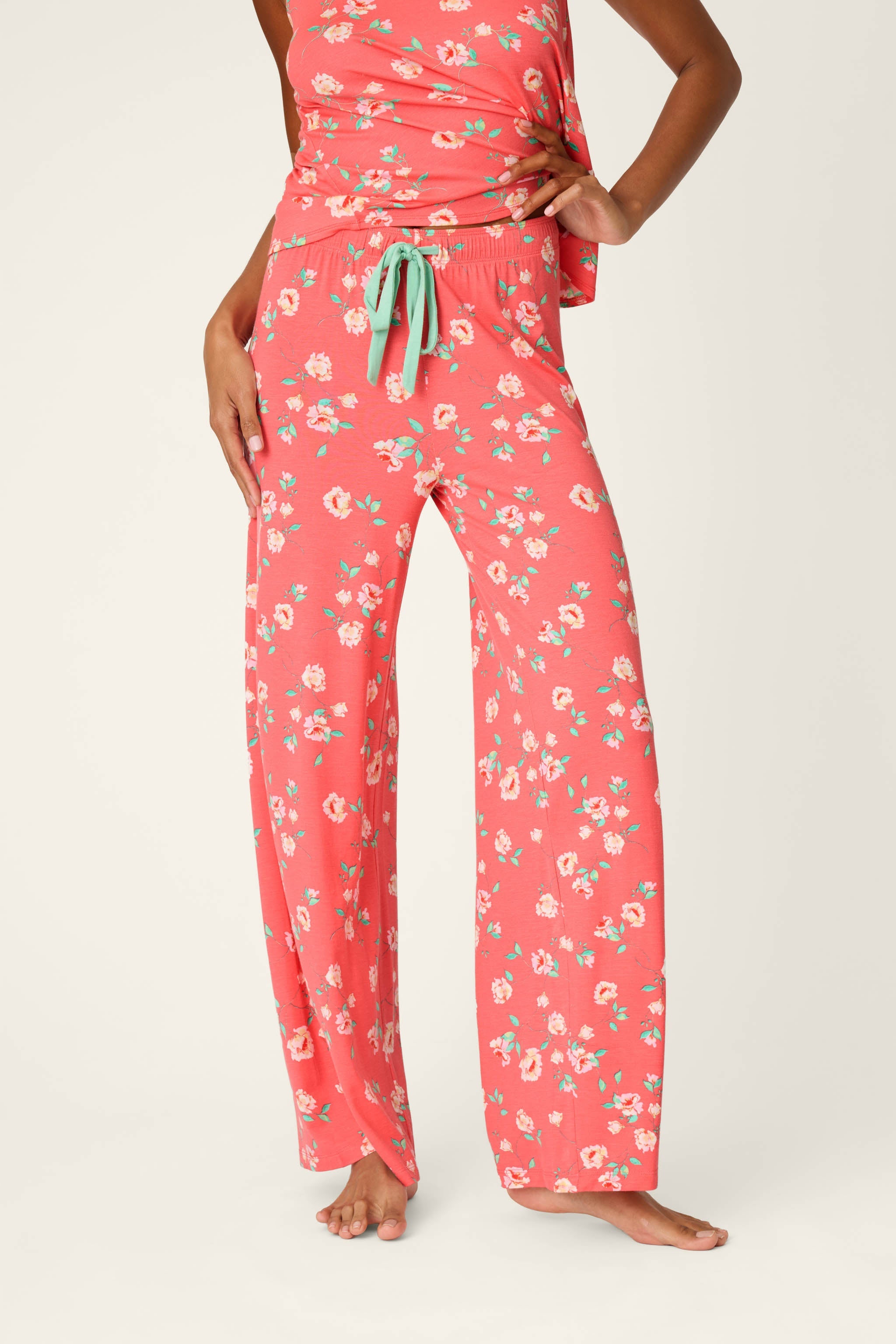 P.J. Salvage Siesta Dreams Dark Coral Floral Print Pajama Pants
