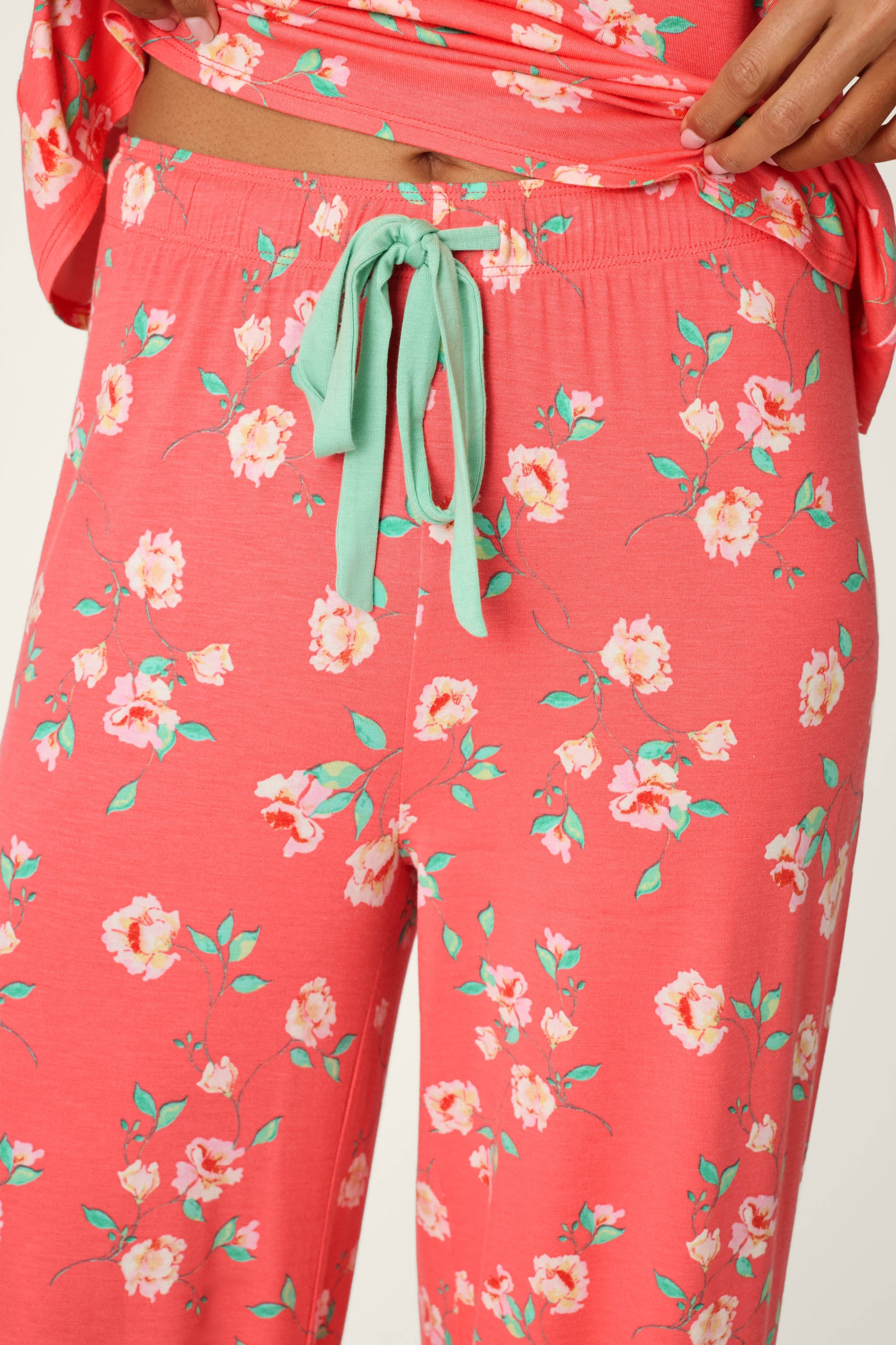 P.J. Salvage Siesta Dreams Dark Coral Floral Print Pajama Pants