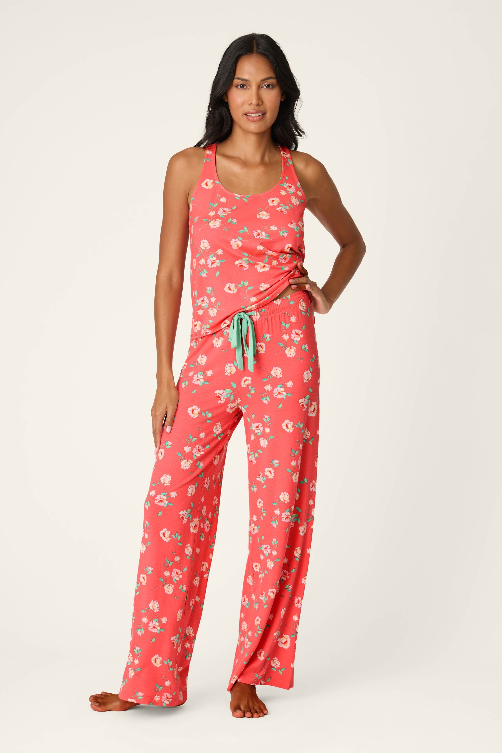 P.J. Salvage Siesta Dreams Dark Coral Floral Print Pajama Pants