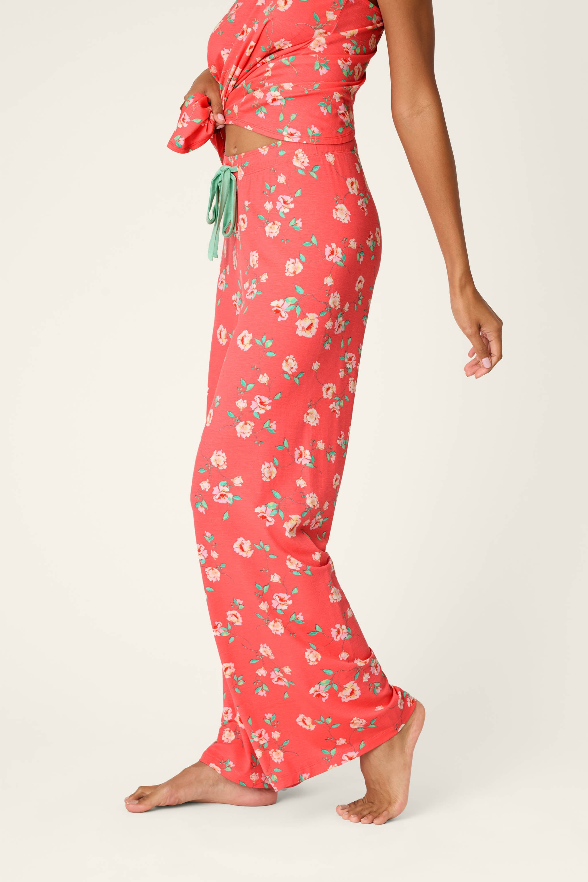 P.J. Salvage Siesta Dreams Dark Coral Floral Print Pajama Pants