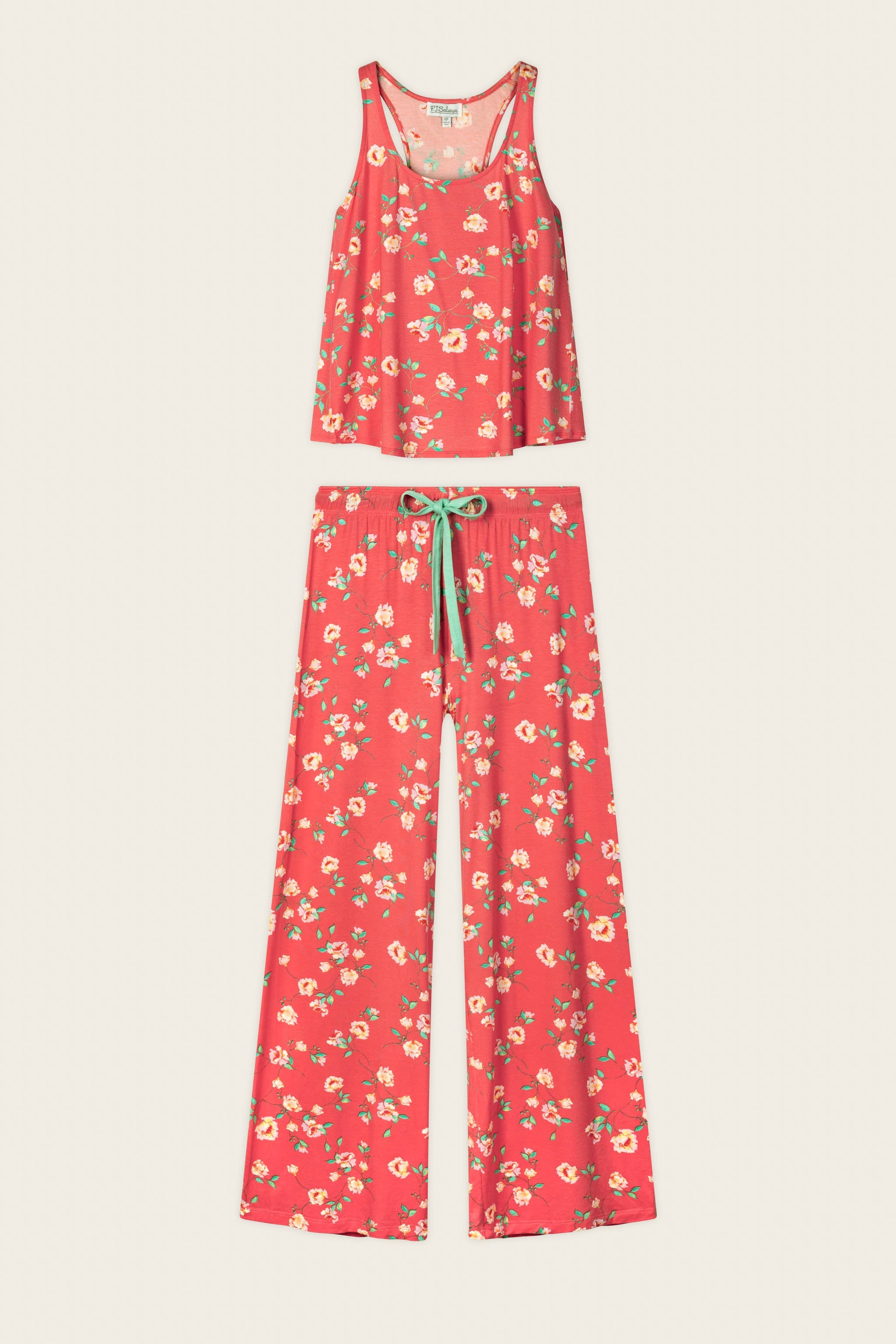 P.J. Salvage Siesta Dreams Dark Coral Floral Print Long PJ Set