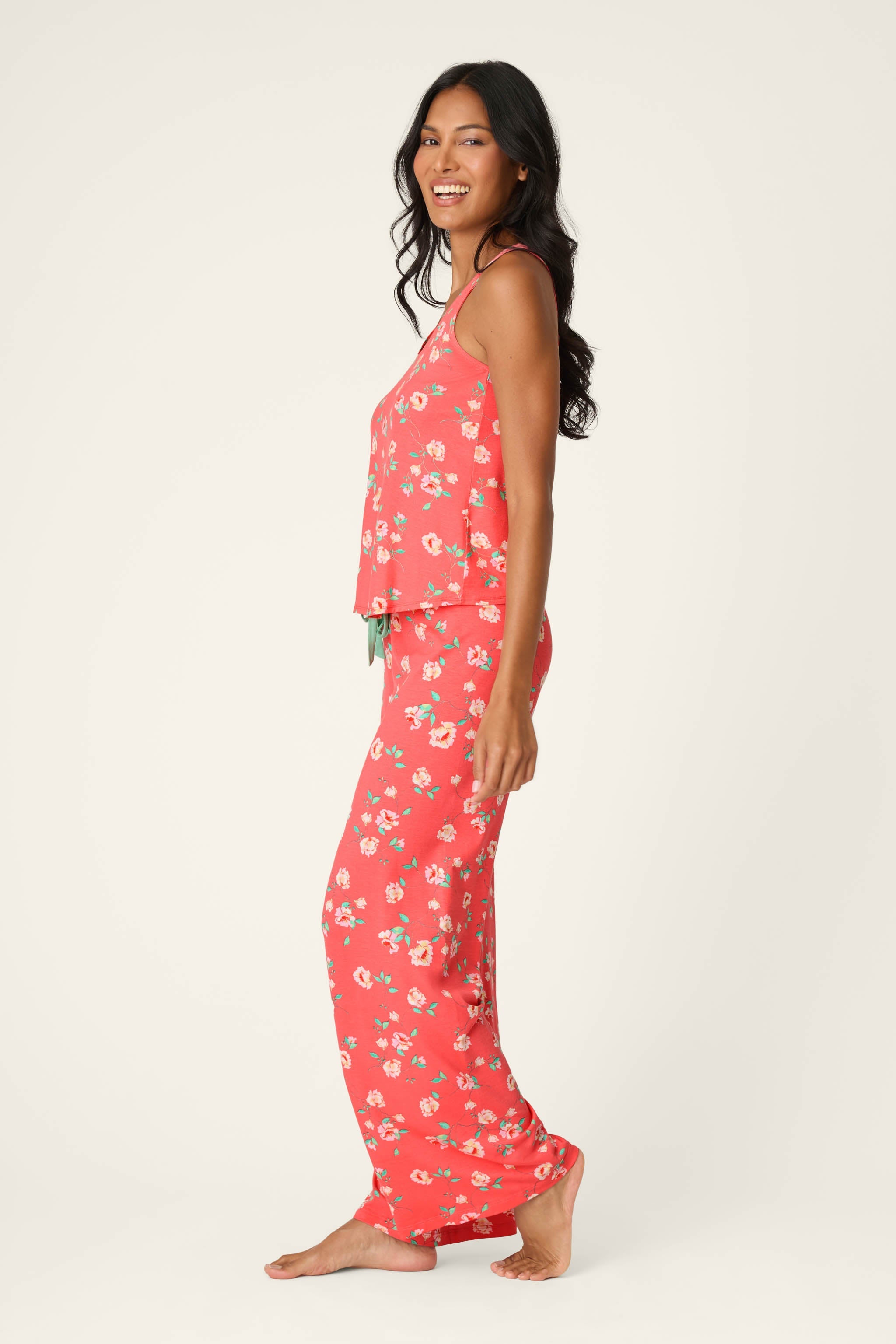 P.J. Salvage Siesta Dreams Dark Coral Floral Print Long PJ Set