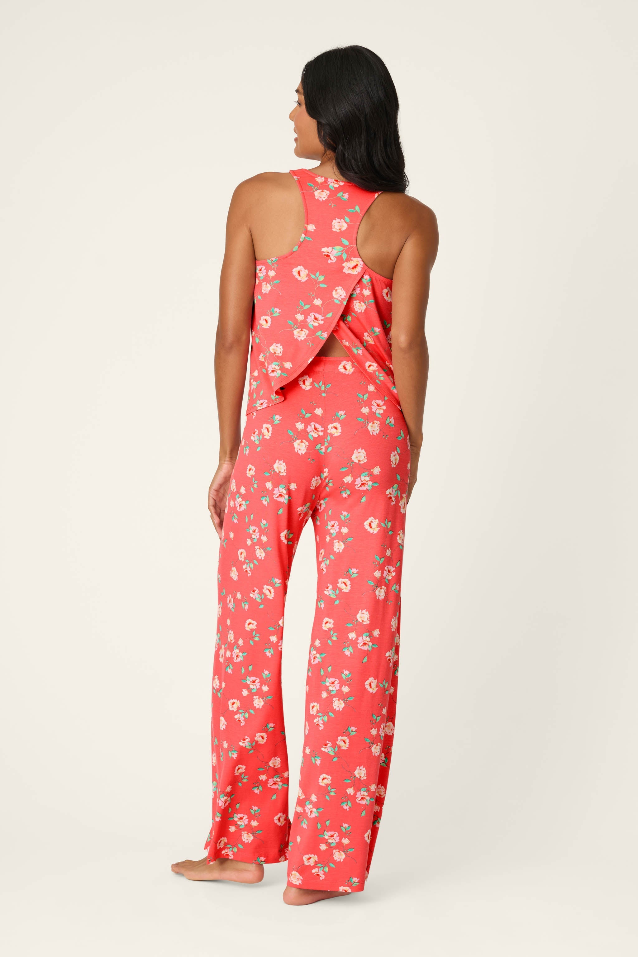 P.J. Salvage Siesta Dreams Dark Coral Floral Print Long PJ Set