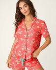 P.J. Salvage Siesta Dreams Dark Coral Floral Print Short Sleeve Top