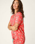 P.J. Salvage Siesta Dreams Dark Coral Floral Print Short Sleeve Top