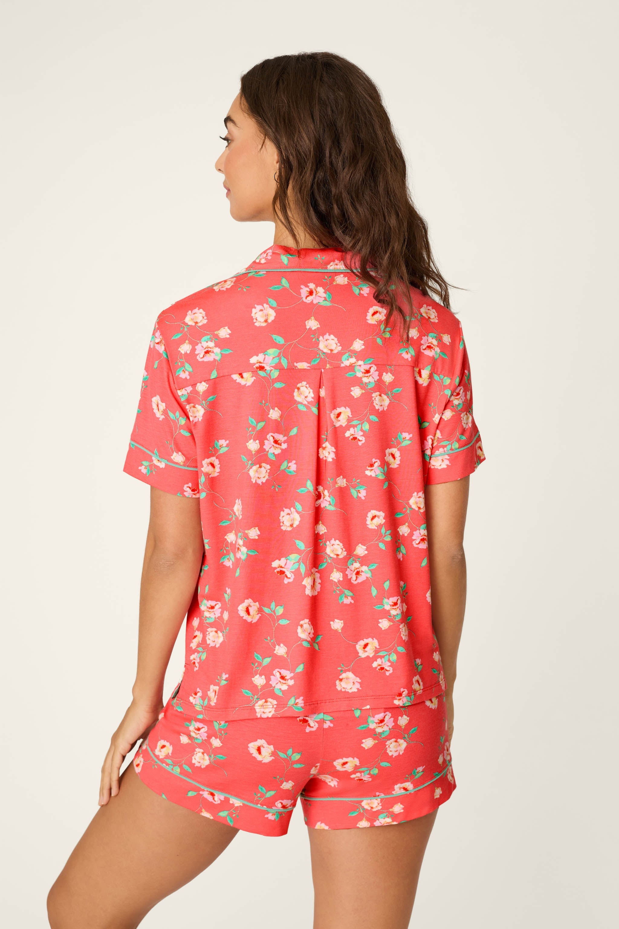P.J. Salvage Siesta Dreams Dark Coral Floral Print Short Sleeve Top