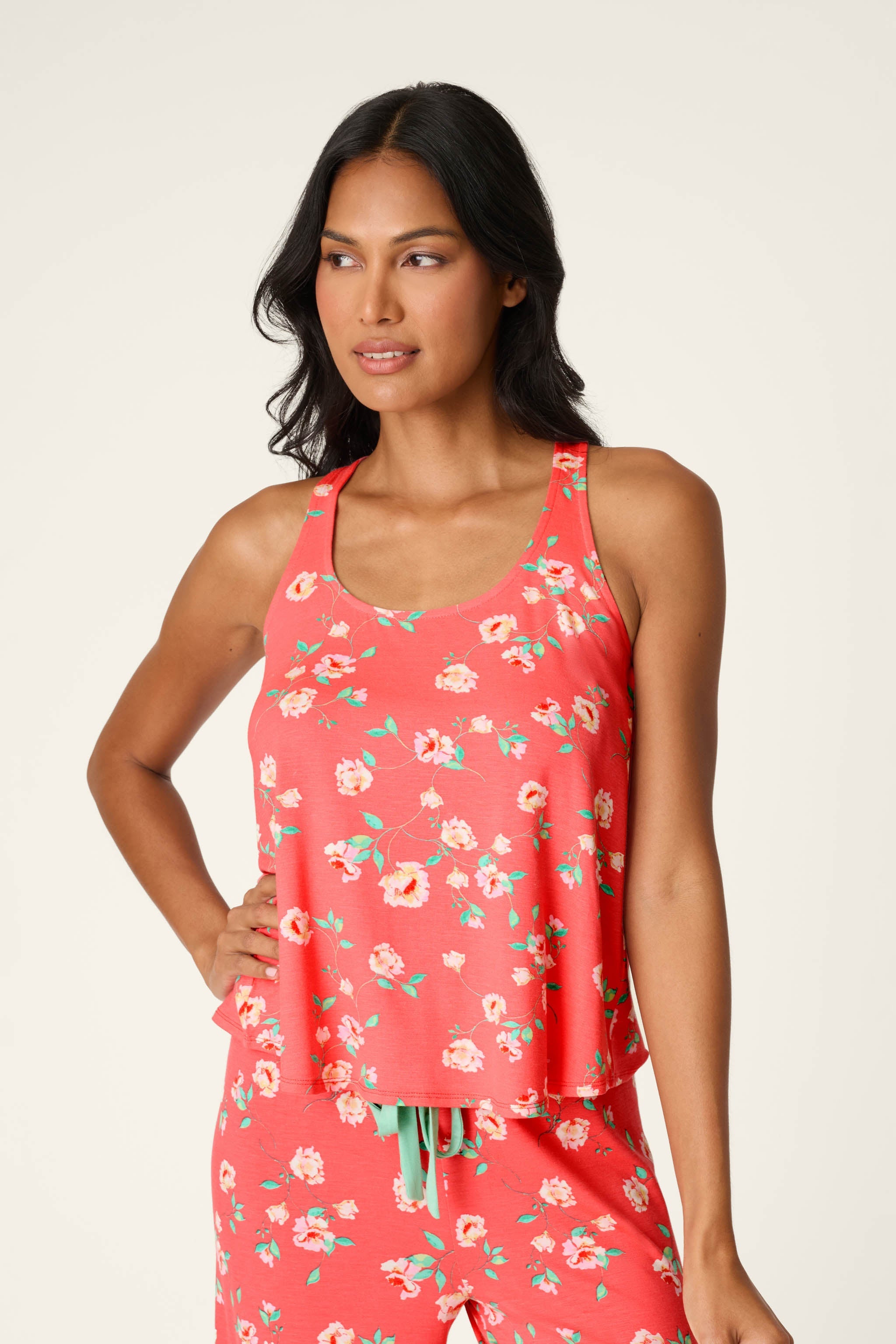 P.J. Salvage Siesta Dreams Dark Coral Floral Print Tank Top