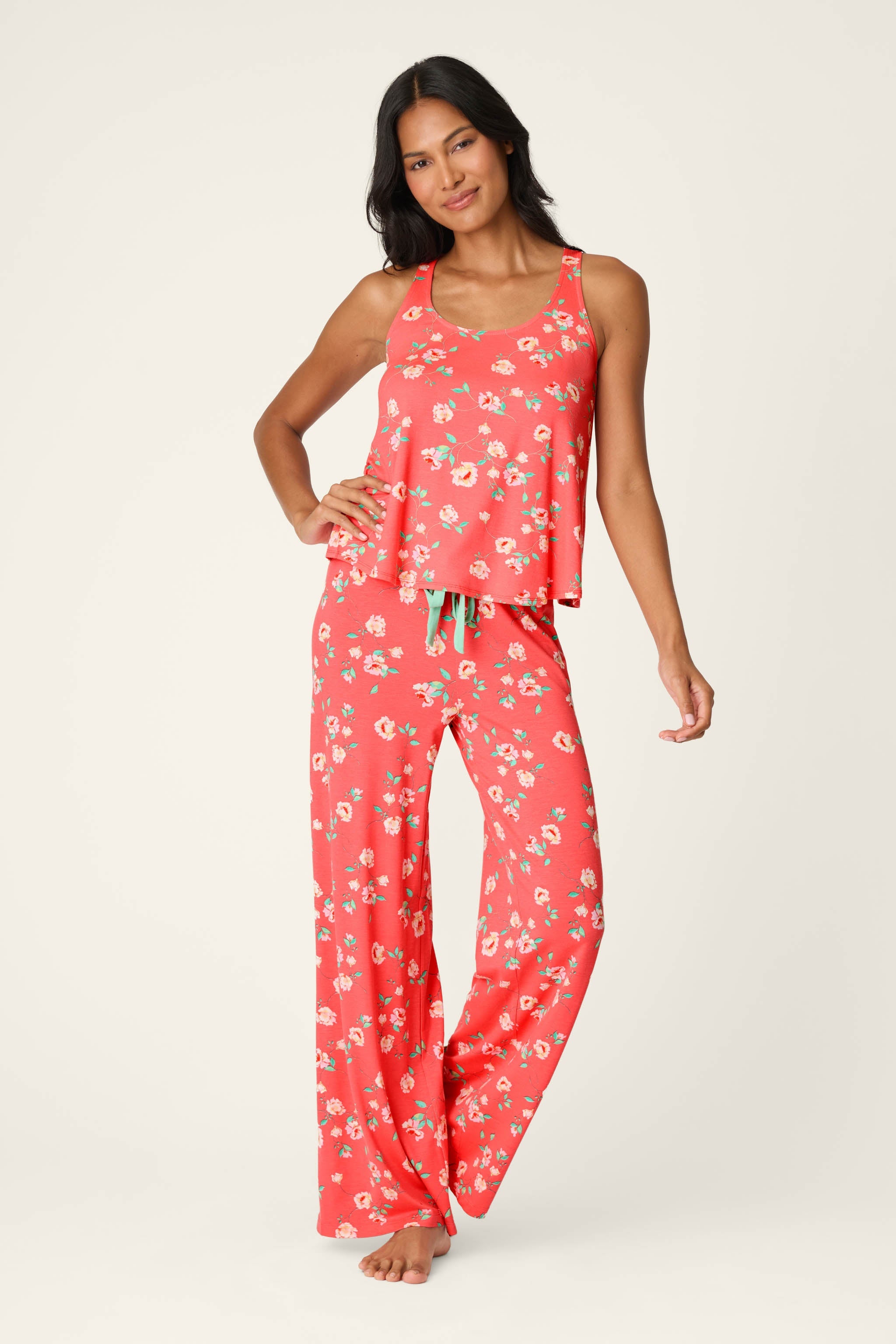 P.J. Salvage Siesta Dreams Dark Coral Floral Print Tank Top