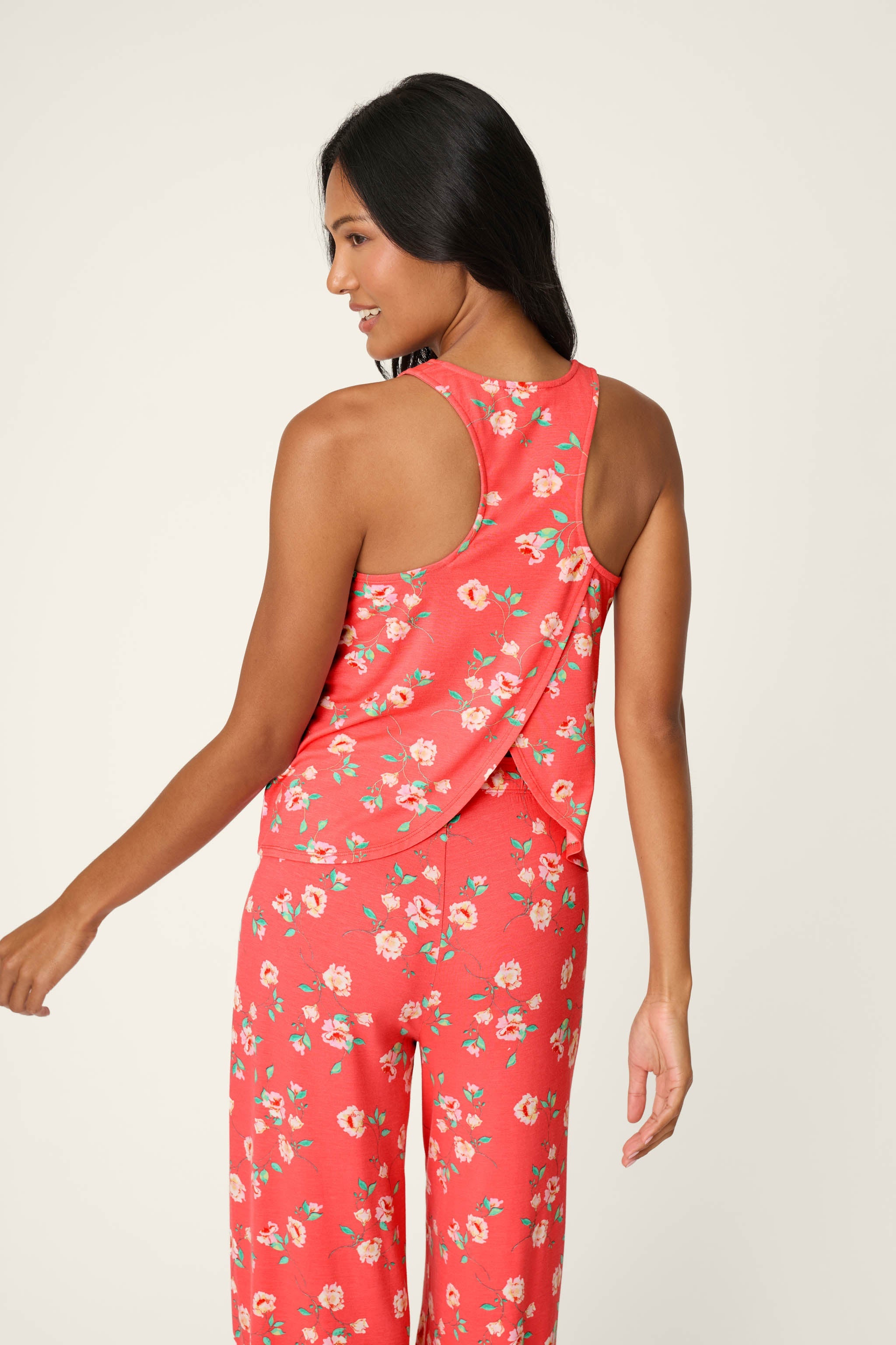 P.J. Salvage Siesta Dreams Dark Coral Floral Print Tank Top
