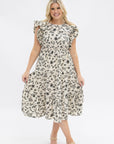 Camille Black & Ivory Floral Tiered Midi Dress