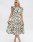 Camille Black & Ivory Floral Tiered Midi Dress