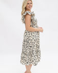 Camille Black & Ivory Floral Tiered Midi Dress