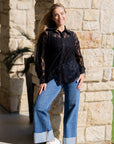 Kathryn Classic Button-Up, Black Lace