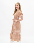 Puff Sleeve Midi Dress, Rust Floral